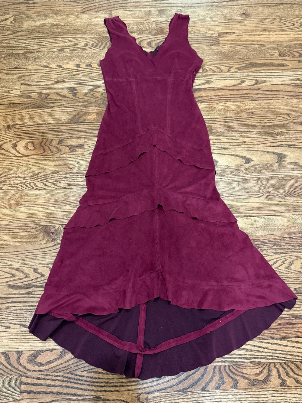 Vintage Y2K Bebe Burgundy V-Neck Sleeveless Suede Layered Long Dress Size XS
